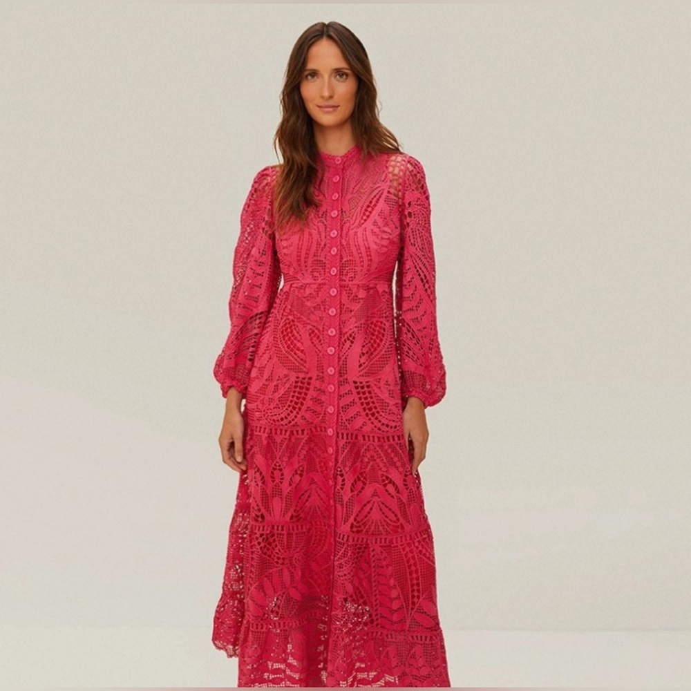 New Farm Rio Pink Guipire Eyelet Maxi Dress - Picture 2 of 14
